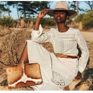 NEW! Large Leather and Springbok Hair Clutch